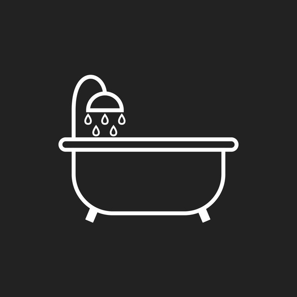 Bathtub vector icon. Bathroom shower vector illustration on black background. - Vector, Image
