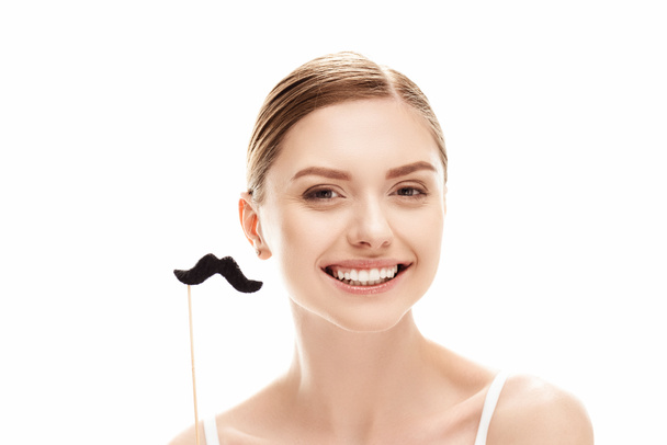 Young woman with fake moustache  - Foto, Imagem