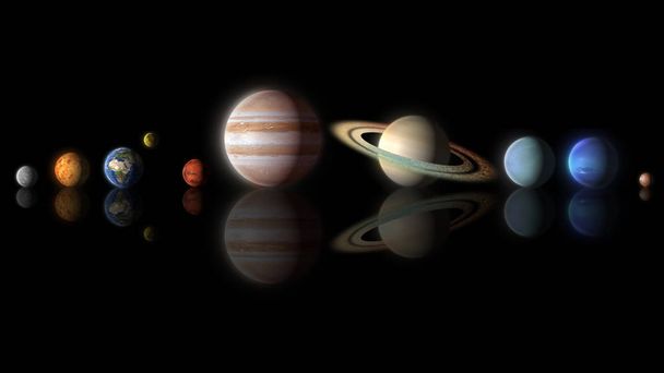 黒に分離された太陽系の惑星 - 写真・画像