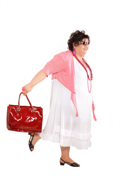 portrait of cheerful woman with her bag - Foto, Imagen