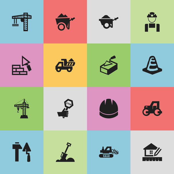 Set Of 16 Editable Construction Icons. Includes Symbols Such As Home Scheduling, Hardhat, Camion And More. Can Be Used For Web, Mobile, UI And Infographic Design. - Vector, Image