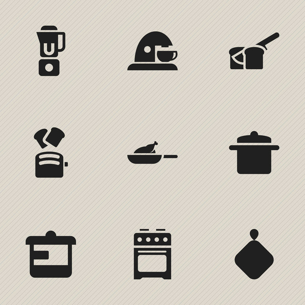 Conjunto de 9 Ícones de cozinha editáveis. Inclui símbolos como suporte de panela, copo, padaria e muito mais. Pode ser usado para Web, Mobile, UI e design infográfico
. - Vetor, Imagem