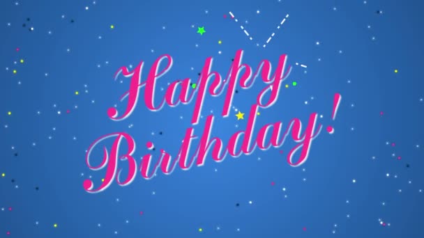 Filmmaterial Happy Birthday mit Konfetti und Feuerwerk auf blauem Hintergrund - Filmmaterial, Video