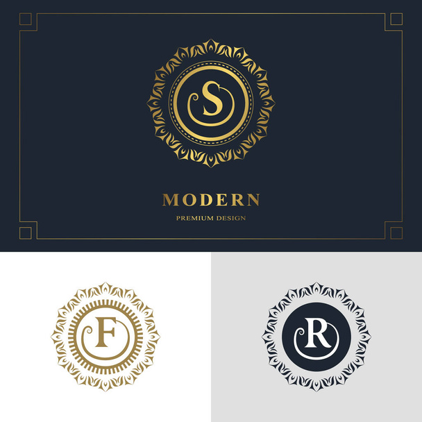 Monogram design elements, graceful template. Calligraphic elegant line art logo design. Letter emblem sign S, F, R for Royalty, business card, Boutique, Hotel, Heraldic, Jewelry. Vector illustration - Vector, Image