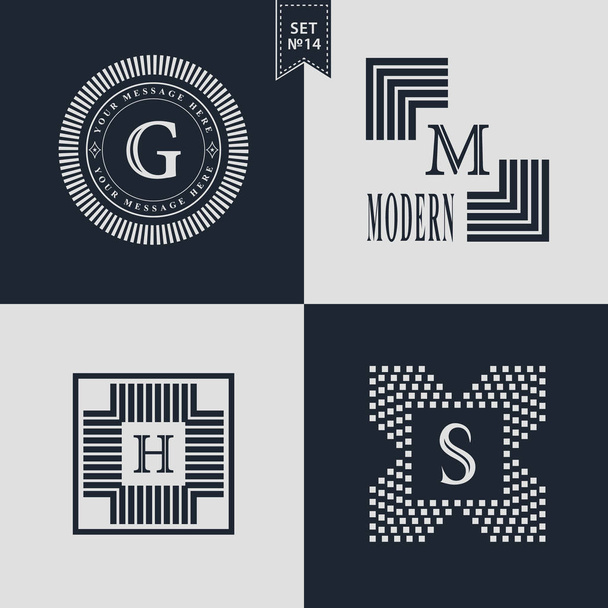 ロゴ デザイン テンプレート セットです。ロゴタイプ要素コレクション、アイコン シンボル、レトロなラベル、バッジ、シルエット。抽象的なロゴ、文字 G, M, H, S のエンブレム。プレミアム コレクションです。ベクトル図 - ベクター画像