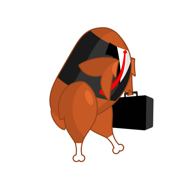 Pollo frito hombre de negocios. Secretario de oficina con maleta. Asado f
 - Vector, imagen