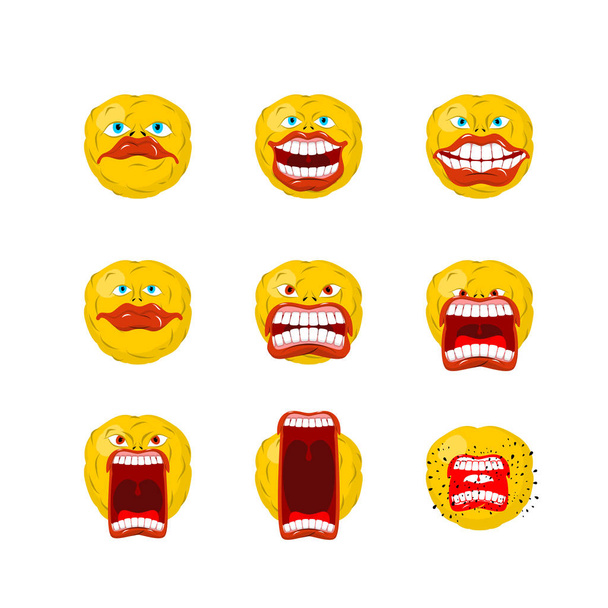 Набір смайликів. Відкритим ротом і зуби. Божевільний Emoji. Емоціями криків - Вектор, зображення