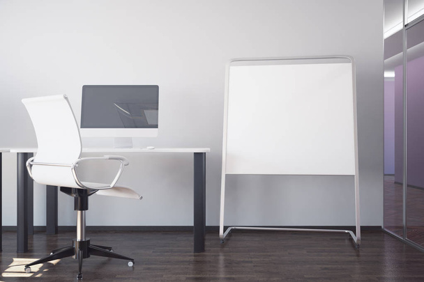 Workplace and blank whiteboard - Foto, Imagem