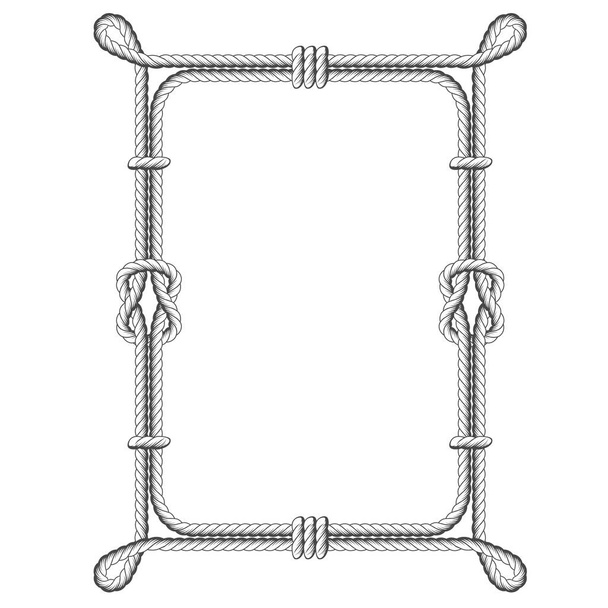 Twisted rope square frames with knots and loops - Vector, Image