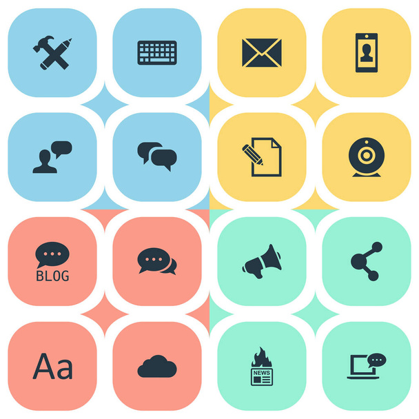 Vector Illustration Set Of Simple Blogging Icons. Elements Document, Gazette, Gossip And Other Synonyms Negotiation, Speaker And Sky. - Vektor, kép