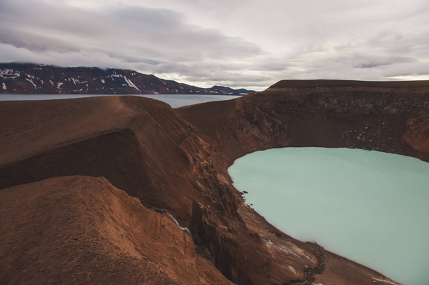 View of icelandic giant volcano Askja with two crater lakes, Iceland - Fotografie, Obrázek
