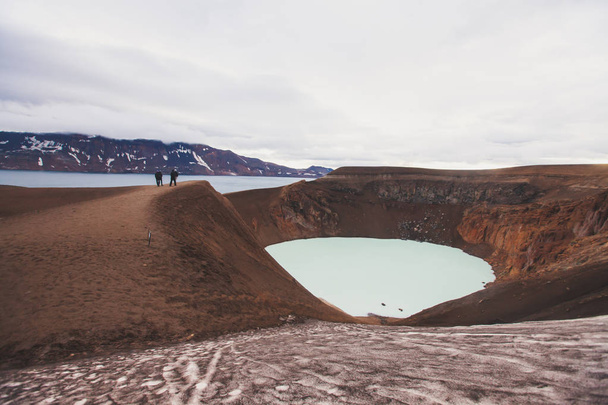 View of icelandic giant volcano Askja with two crater lakes, Iceland - Φωτογραφία, εικόνα