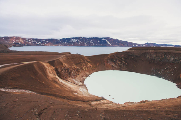 View of icelandic giant volcano Askja with two crater lakes, Iceland - Foto, imagen