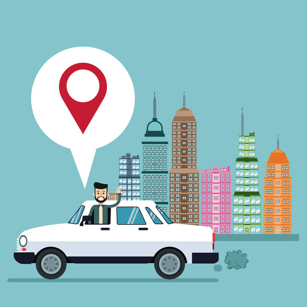 επιχείρηση άνθρωπος pin χάρτη αυτοκίνητο φόντο πόλη - Διάνυσμα, εικόνα