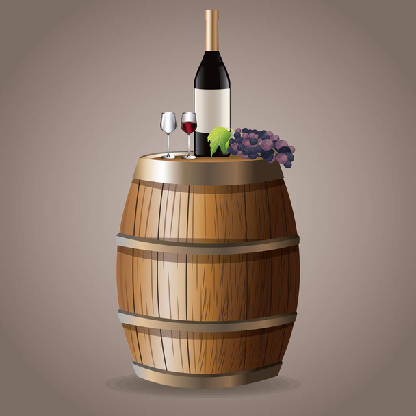 üveg bor ital hordó szőlő kép - Vektor, kép