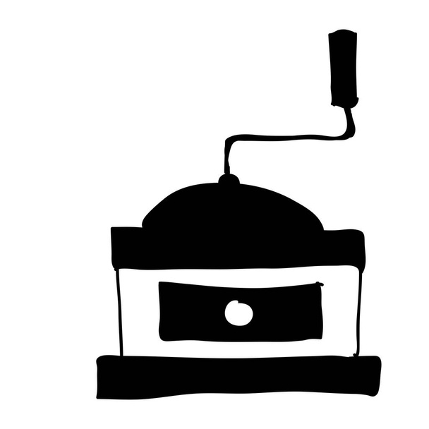 mão silhueta preta desenhada com máquina de moagem de café com manivela
 - Vetor, Imagem