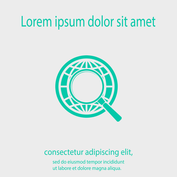 Earth with magnifying glass search icon, vector illustration. Flat design style - Vetor, Imagem