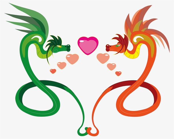 Enamored winged snakes. - Vector, Image