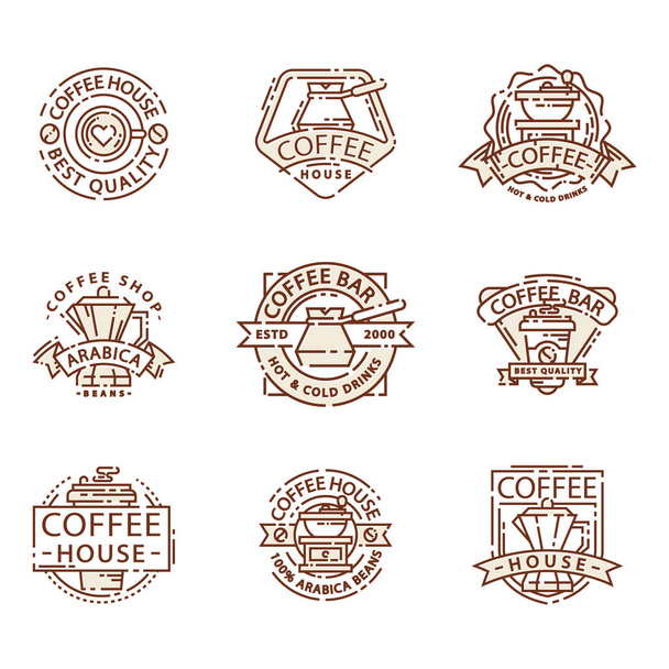 Coffee badge food thin line lettering for restaurant, cafe menu coffee house and shop sticker vector. - Vektör, Görsel