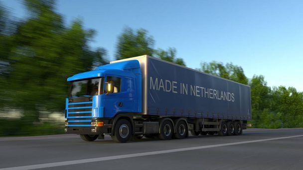 Gyorshajtás áruszállítási teherautót tette a holland felirat a pótkocsi. Közúti áruszállítás. 3D-leképezés - Fotó, kép