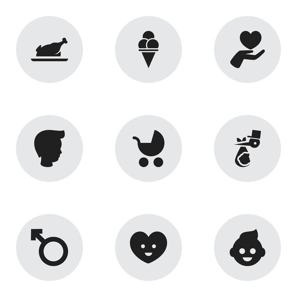 Набір з 9 значків Editable Kin. Включає в себе такі символи, як чоловічий герб, хлопчик, дитина і багато іншого. Може використовуватися для веб, мобільного, інтерфейсу та інфографіки
. - Вектор, зображення