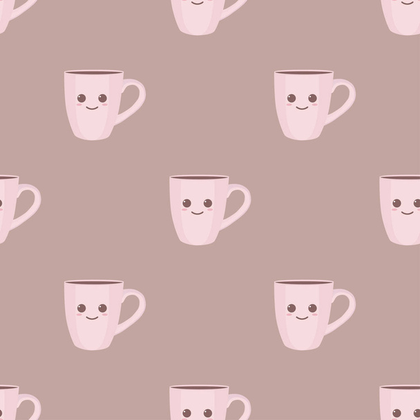 Seamless background with coffee cups. Vector illustration. Cute illustration. - Vektör, Görsel