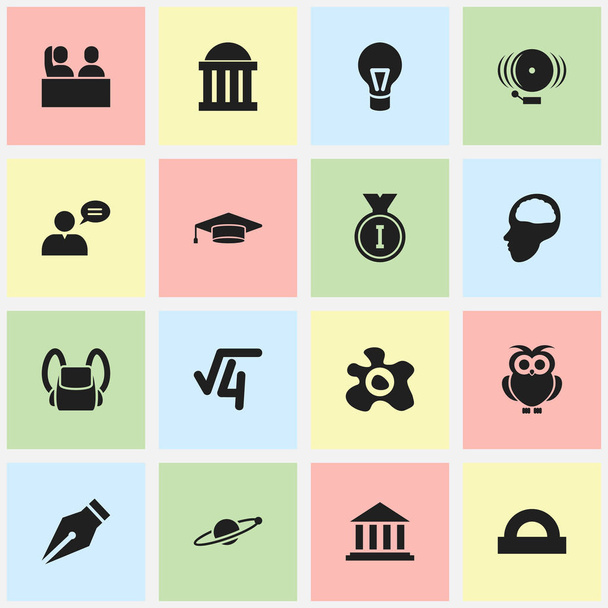 Conjunto de 16 iconos de graduación editables. Incluye símbolos tales como lámpara, plumín, bolsa de escuela y más. Puede ser utilizado para el diseño de la tela, móvil, interfaz de usuario e infografía
. - Vector, Imagen