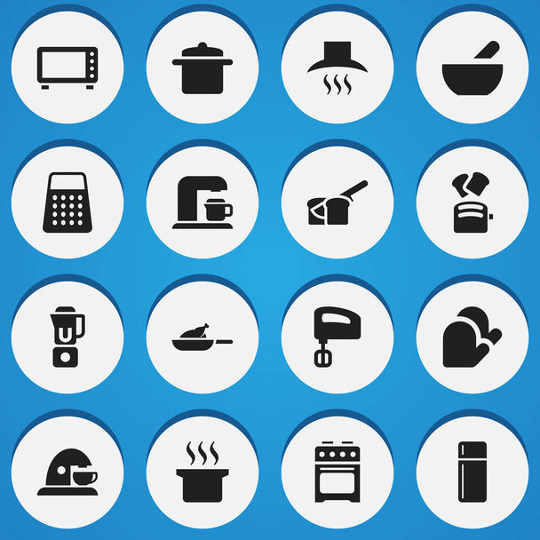 Set di 16 icone alimentari modificabili. Include simboli come forno, agitatore, miscelatore a mano. Può essere utilizzato per la progettazione web, mobile, UI e infografica
. - Vettoriali, immagini