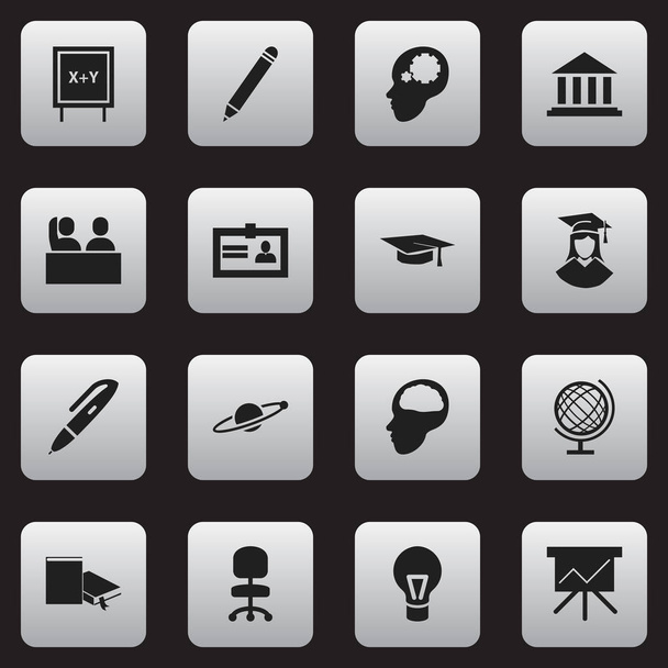 Set de 16 iconos editables de la universidad. Incluye símbolos tales como certificación, planeta tierra, astrología y más. Puede ser utilizado para el diseño de la tela, móvil, interfaz de usuario e infografía
. - Vector, imagen
