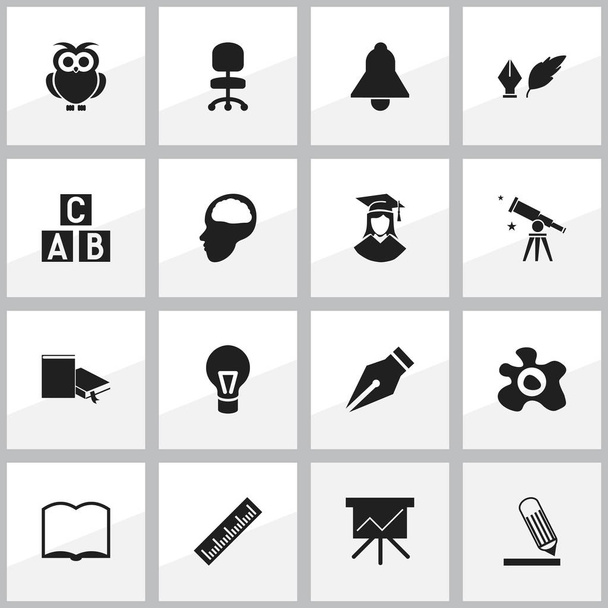 Set de 16 iconos editables de la universidad. Incluye símbolos como tortilla, borde recto, lámpara y más. Puede ser utilizado para el diseño de la tela, móvil, interfaz de usuario e infografía
. - Vector, Imagen