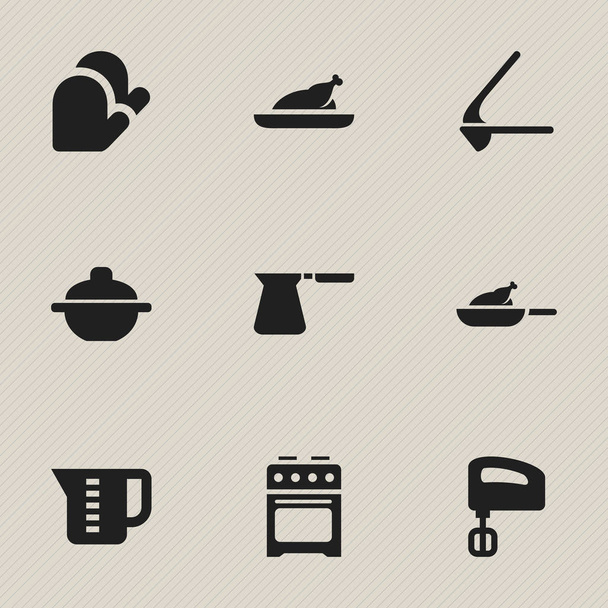 Set von 9 editierbaren Menüsymbolen. enthält Symbole wie Brecher, Kaffeekanne, Mensural und mehr. kann für Web-, Mobil-, UI- und Infografik-Design verwendet werden. - Vektor, Bild