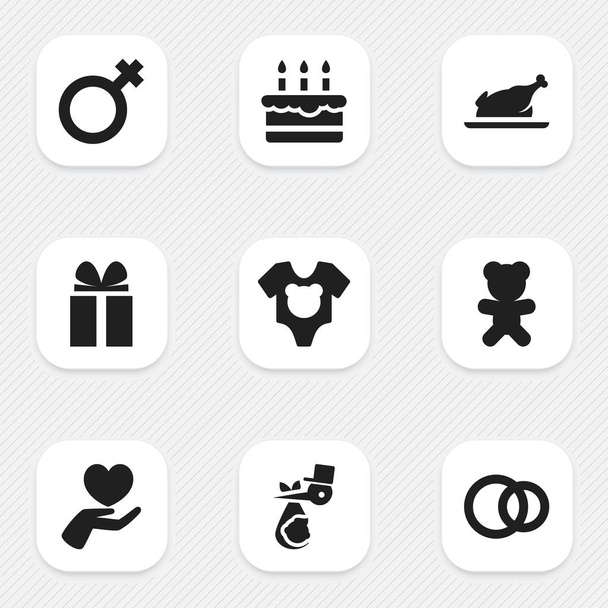 Készlet 9 szerkeszthető családi ikonok. Cukrászda, gyermek, játék, és szimbólumokat tartalmaz. Lehet használni a Web, mobil, Ui és Infographic Design. - Vektor, kép