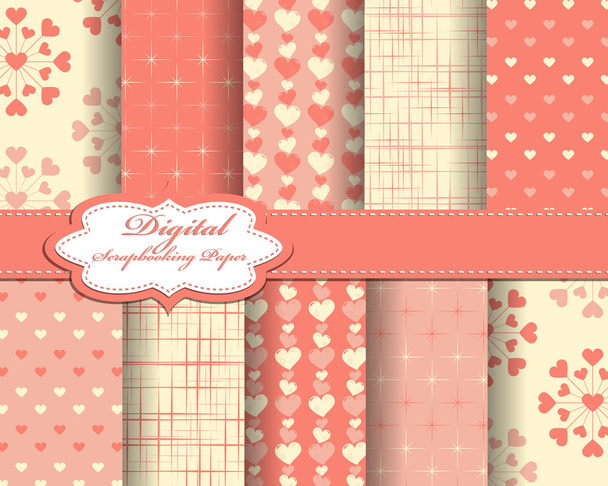 スクラップ ブックのためのベクトル心バレンタインデー パターン紙のセット - ベクター画像