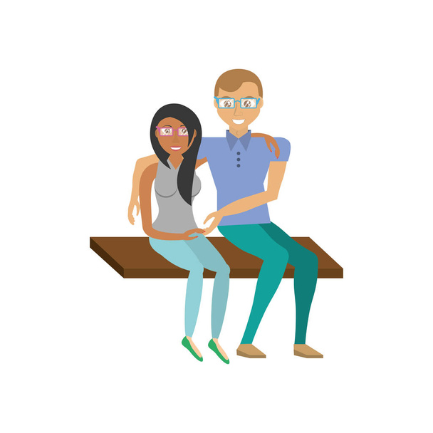 casal romântico sentado no banco
 - Vetor, Imagem