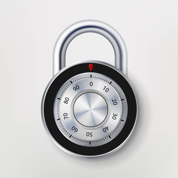 Combination Padlock, Realistic Metal Vector Illustration. Security Lock Icon - Vektör, Görsel