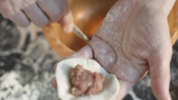 Two hands making meat dumplings. - Footage, Video