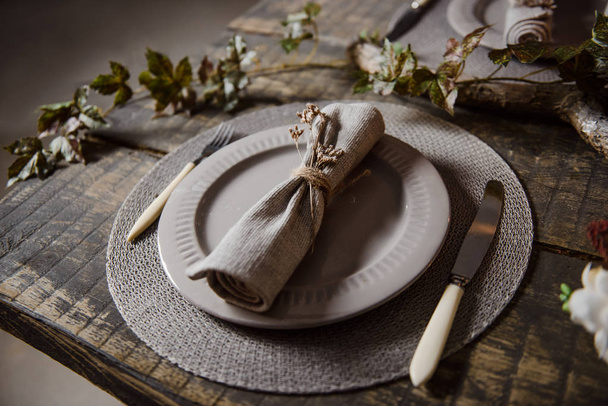 Table setting in loft style, rustic. - Photo, Image