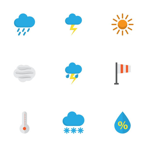Climate Flat Icons Set. Погода, солнце, ветер и другие стихии. Also Includes Symbols such as Winter, Windy, Outbreak
. - Вектор,изображение