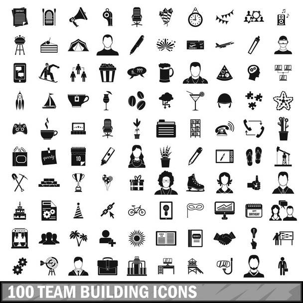 100 team building icons set, simple style - Vector, Image