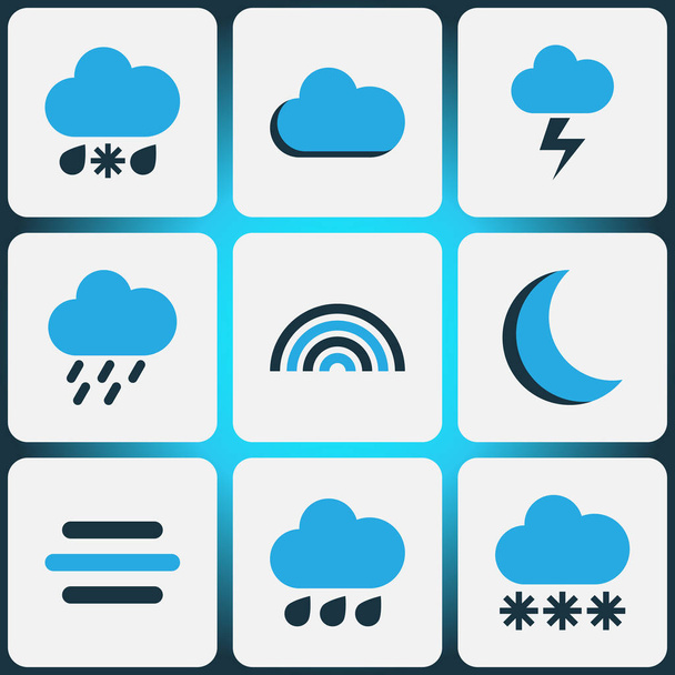 Climate Colored Icons Set. Collection Of Cold Weather, Arc, Night And Other Elements. Also Includes Symbols Such As Night, Breeze, Moonlight. - Διάνυσμα, εικόνα