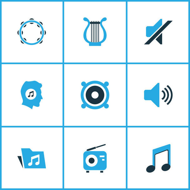 Multimedia Colored Icons Set. Collection Of Volume, Mute, Radio And Other Elements. Also Includes Symbols Such As Silent, Harp, Lyre. - Vector, Image