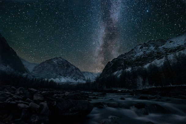 Night in Altay mountains. Russia. - 写真・画像