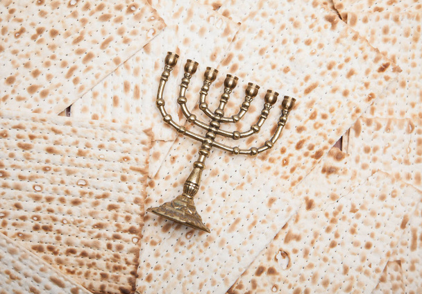 Jewish matza with menorah  - Photo, Image