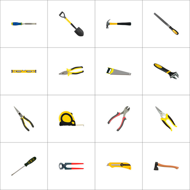 Realistic Carpenter, Pliers, Tongs And Other Vector Elements. Set Of Kit Realistic Symbols Also Includes Clippers, Turn, Shovel Objects. - Vector, Image