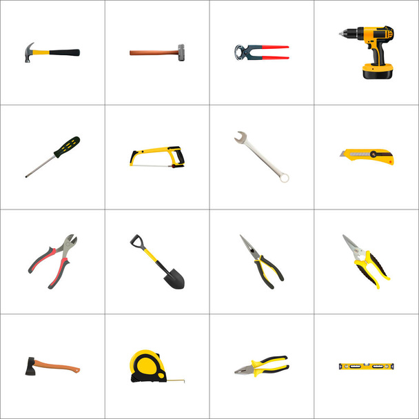 Realistic Nippers, Utility Knife, Turn-Screw And Other Vector Elements. Set Of Instruments Realistic Symbols Also Includes Saw, Hacksaw, Tool Objects. - Vector, Image