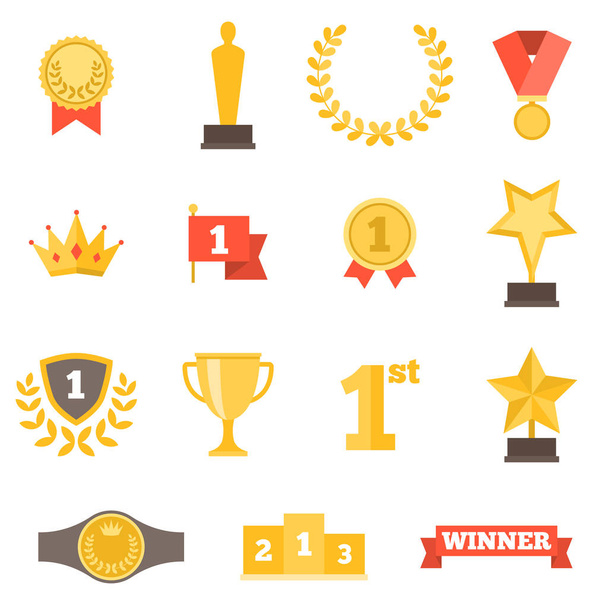 Awards icons set, flat design - Διάνυσμα, εικόνα