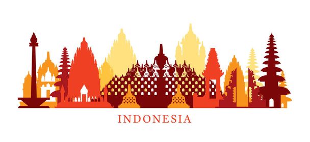 Ινδονησία αρχιτεκτονικής ενδιαφέροντος στον ορίζοντα, σχήμα - Διάνυσμα, εικόνα