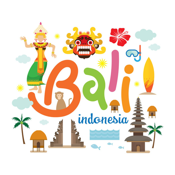 Μπαλί, Ινδονησία ταξίδια και τα αξιοθέατα. - Διάνυσμα, εικόνα