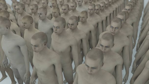 renderowania 3D. Klonowanie człowieka produkcji i futurystyczny Pokój - Zdjęcie, obraz