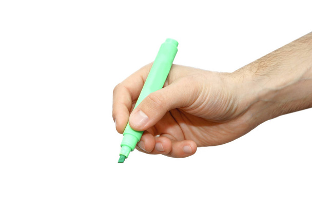 Αρσενικό απομονωμένες χέρι με μαρκαδόρο γράφουν κάτι - Φωτογραφία, εικόνα